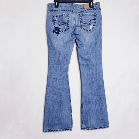 American Eagle Y2K Embroidered Distressed Skinny Flare Leg Jeans Women's Size 6 - Picture 5 of 13